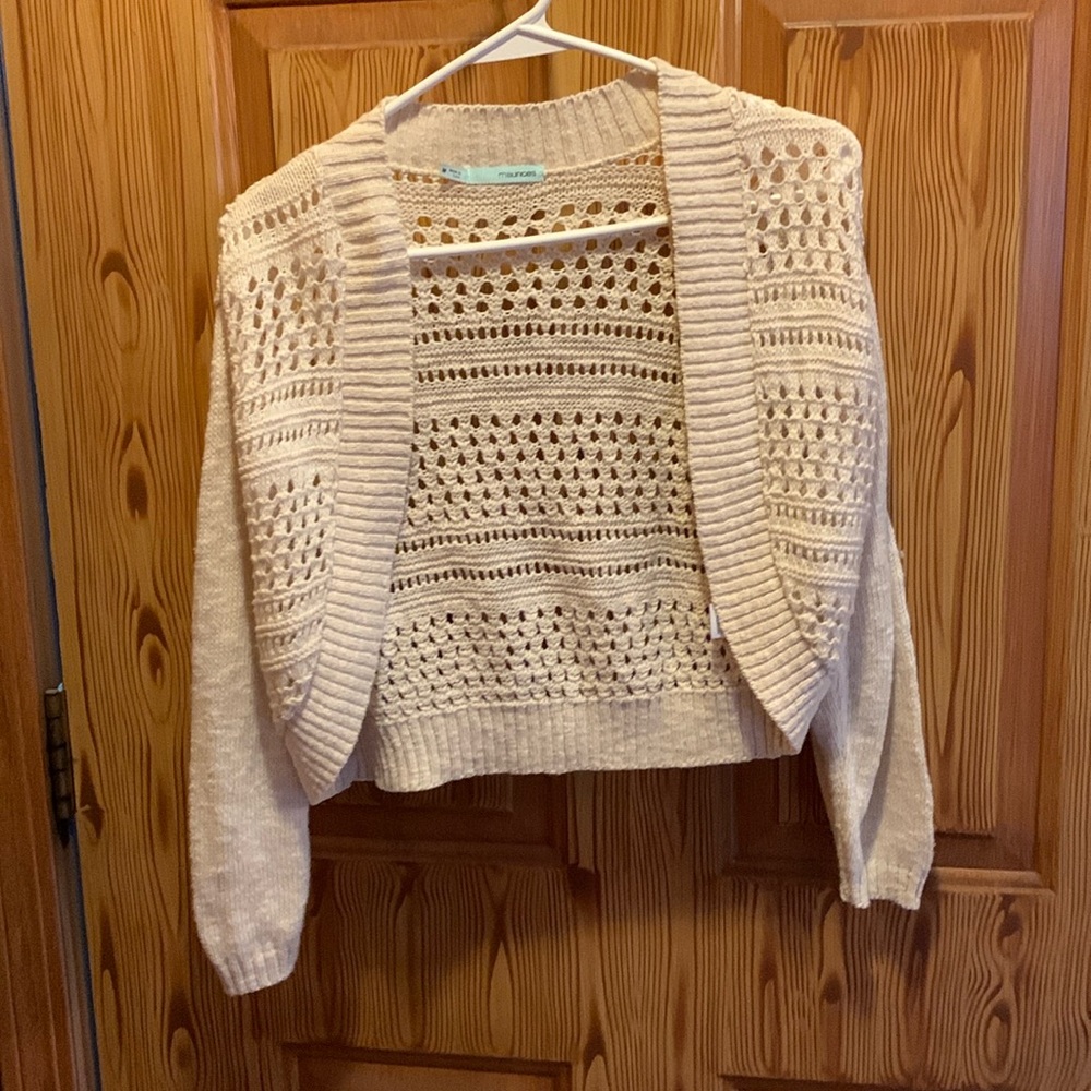 Crocheted cardigan, cropped, white, M